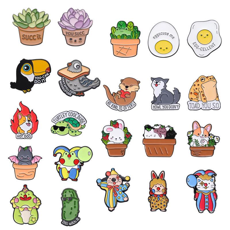 Animal Cartoon Colorful And Plant Themed Brooches Unique Fashion Accessories Set