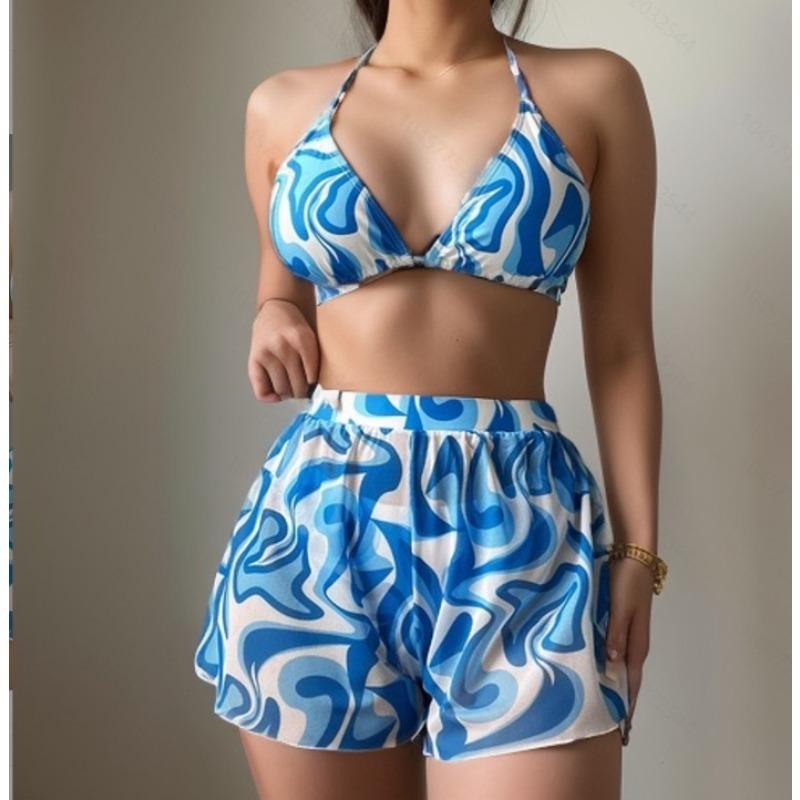 Women S Sexy Printed Tie Side Three Piece Bikini Swimsuit