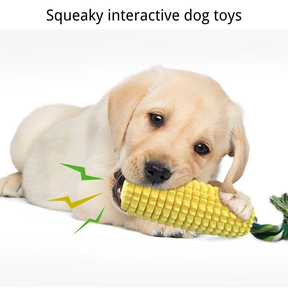 Tough Rubber Dog Chew Toy Corn Stick Design Interactive Squeaky Dog Toys  Medium Large Dogs