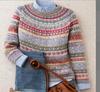Kadın Avrupa Retro Fair Isle Uzun Kollu Renk Bloklu Örgü Kazak Üst