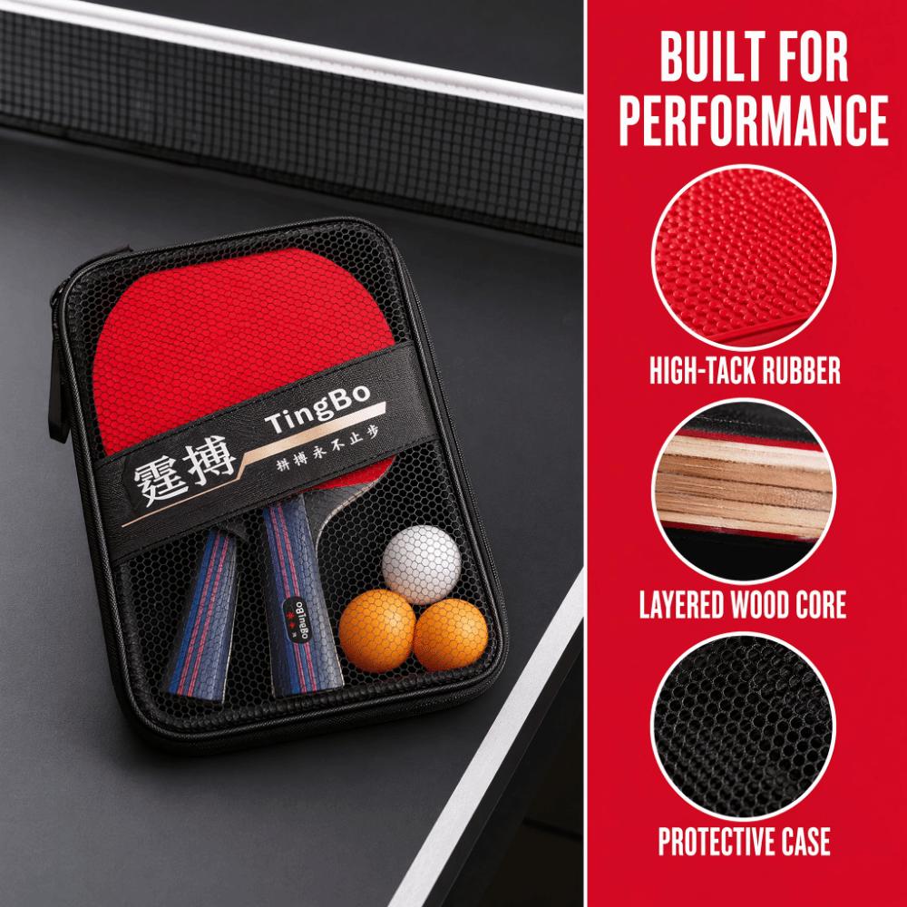 6PCS Poplar Wood Table Tennis Paddle Set Black Red Ping Pong Paddles Indoor Outdoor