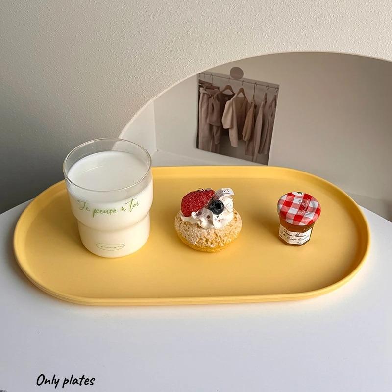 

1pcs Minimalist Oval Serving Tray Set Multi-Purpose Plastic Trays for Home Decor Kitchen Bathroom Storage & Organization 23.8x13cm жёлтый