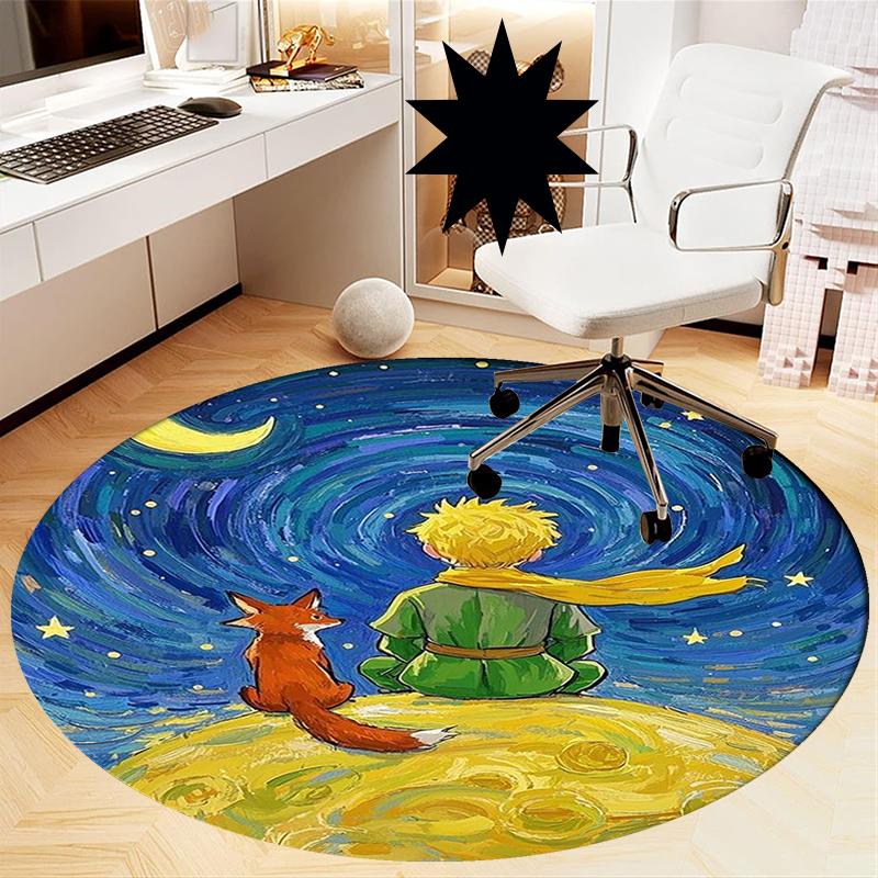 The Little Prince Printed Round Rug Carpet Chair Rug Area Rug Entryway Doormats,for Office Chair Living Room Bedroom Kitchen Room.