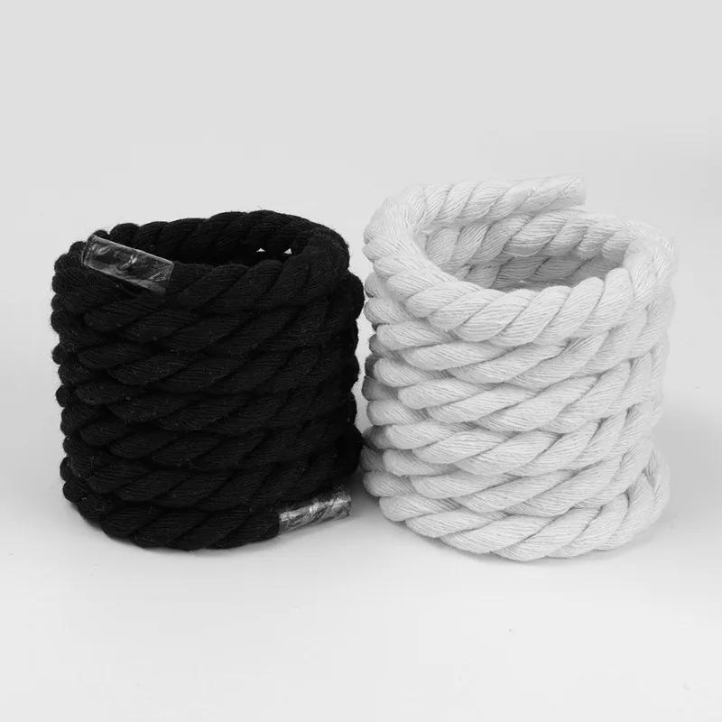 Lacci per Scarpe in Lino di Cotone Intrecciato Grosso Laccio di Corda Monocolore Uomo Donna Trendy Nero Bianco Kpop Sportivo Casual Laccio