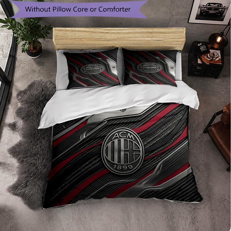 Set Lenzuola AC Milan Modello 3 Pezzi Morbida Copripiumino in Microfibra con Federe per Camera da Letto