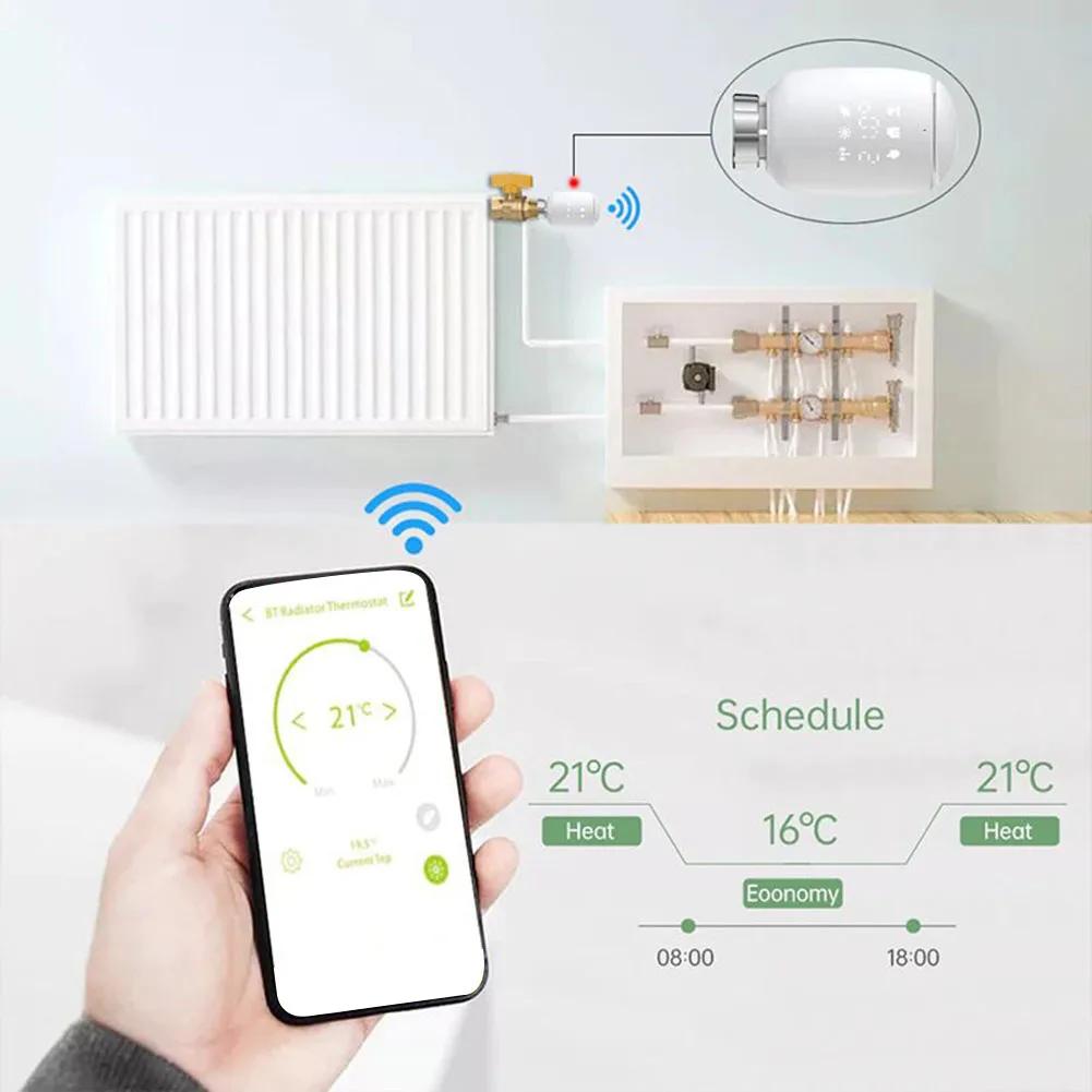 Remote App and Voice Controlled Radiator Thermostat with Programmable Schedules Freeze Protection and Quiet Functionality