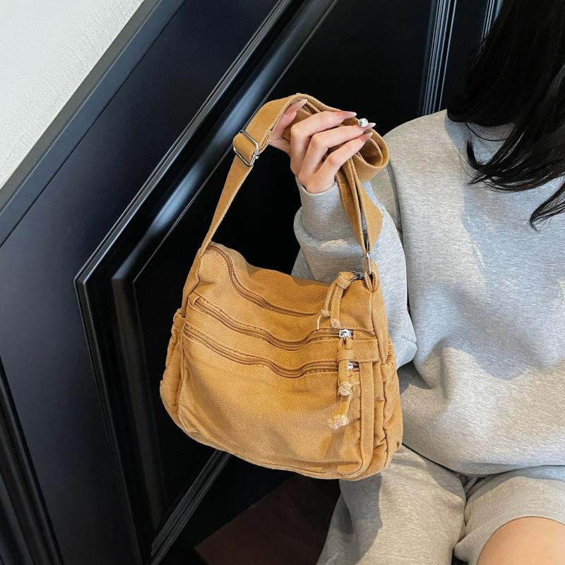 Płócienna torba damska o dużej pojemności na ramię, torba tote w stylu vintage, wielowarstwowa torba crossbody