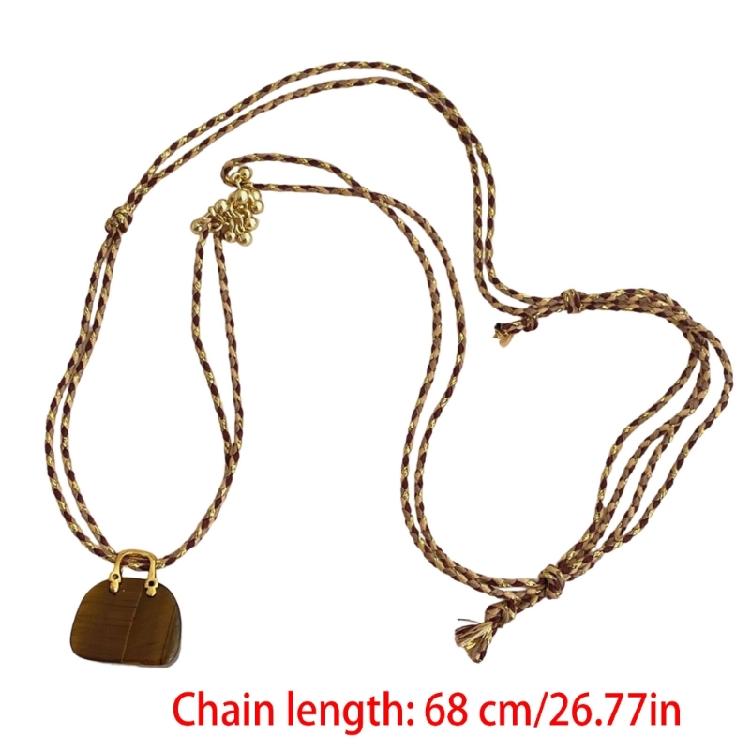 Artisanal Crafted Natural Tigers Eye Stone and Rope Bag Necklace Unique Design Comfortable Wear for Fashion Forward Women Accessory