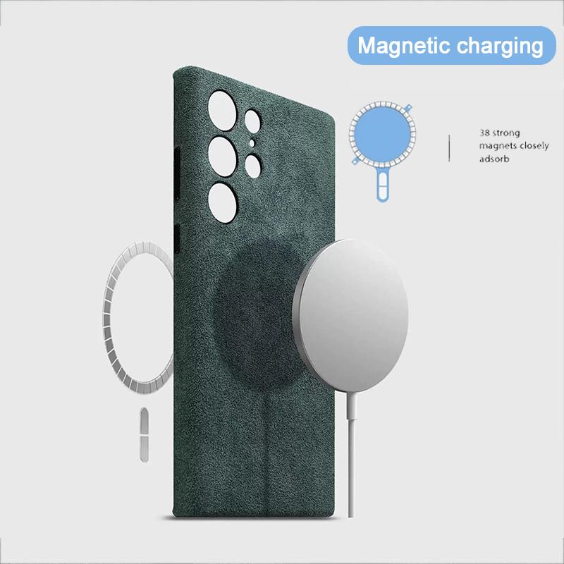 Italienische Alcantara Hülle für Samsung Galaxy S25 S24 Ultra Plus + Magnetische Luxus Lederhülle Magsafe Handy Rückseite für S25 S24