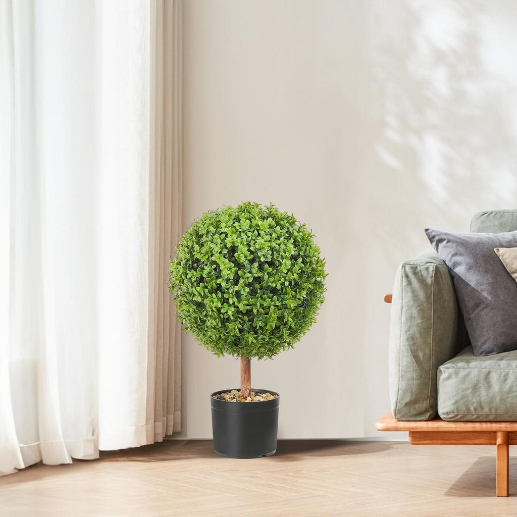 Artificial Topiaries Boxwood Trees, 24 inch Tall (2 Pieces), Ball-Shape Faux Topiaries Plant with Planters, Green Feaux Plant w/ Replaceable Leaves &
