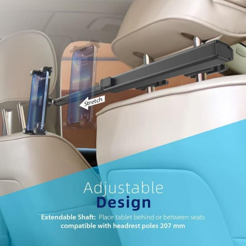 Car Seat Headrest Tablets Holder For 4.7 to 11inch Devices Featuring Adjustable Side Pull and Stable Mounting
