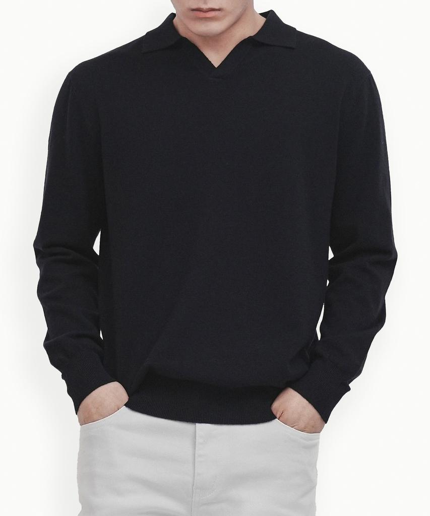 GOLDPERCENT Viscose Soft Cozy Collar Knit (Navy, Men)