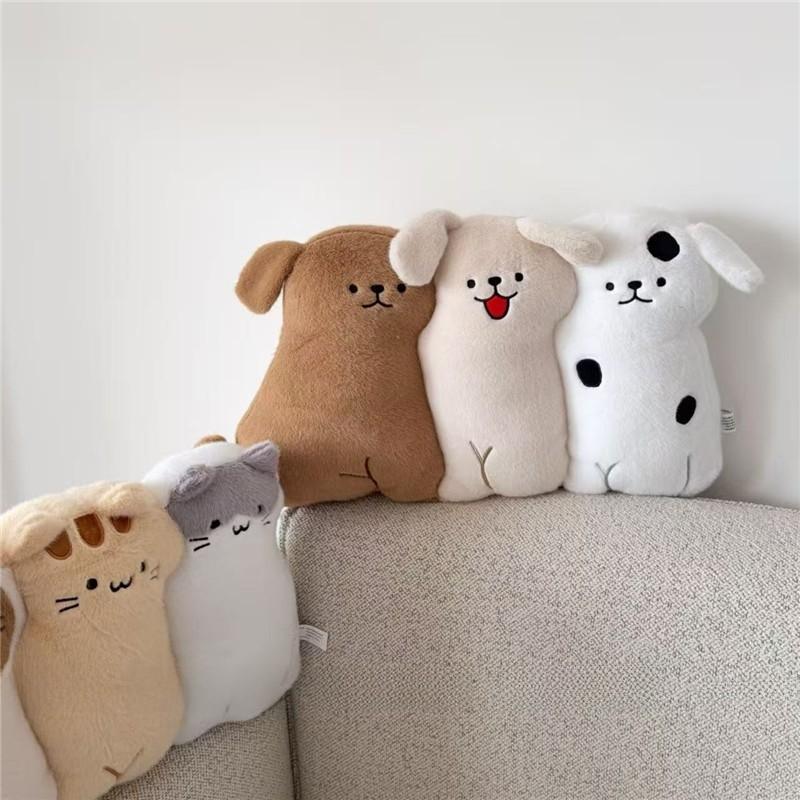 Cute Dog Plush Pillow With Short Faux Fur For Sofa Decor And Living Room Comfort