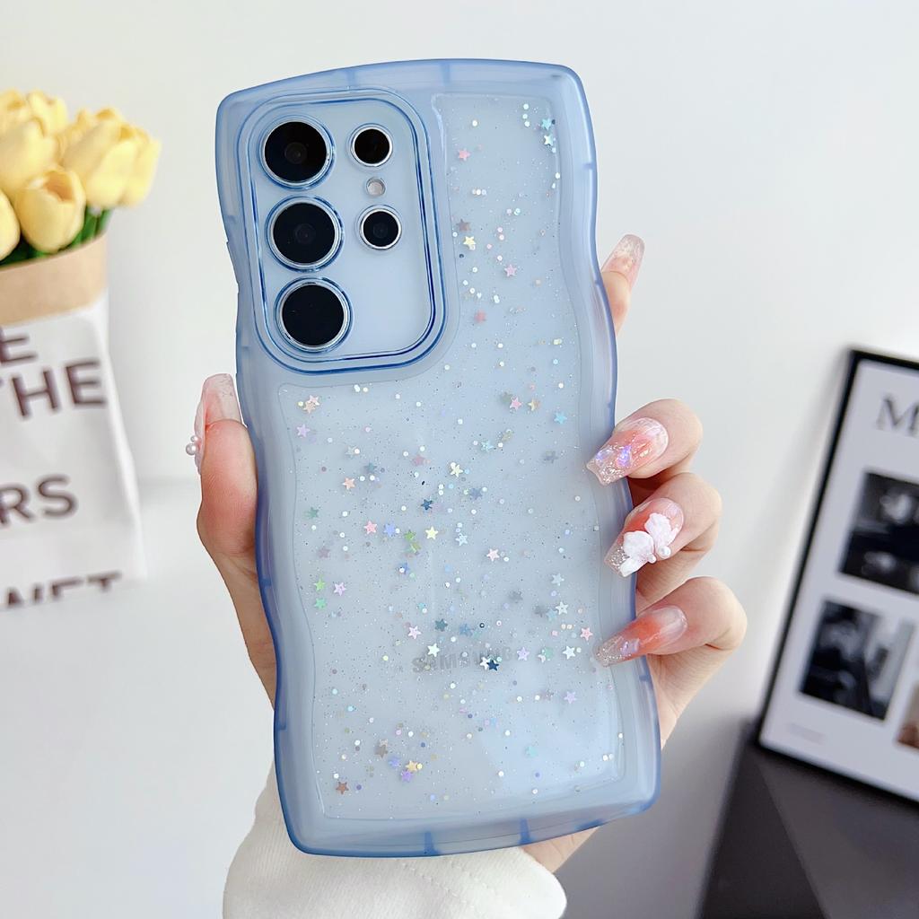 Suitable for Samsung S25 Ultra Mobile Phone Case A55 Drop Glitter Powder S24FE Wavy Pattern A35 Protective Case