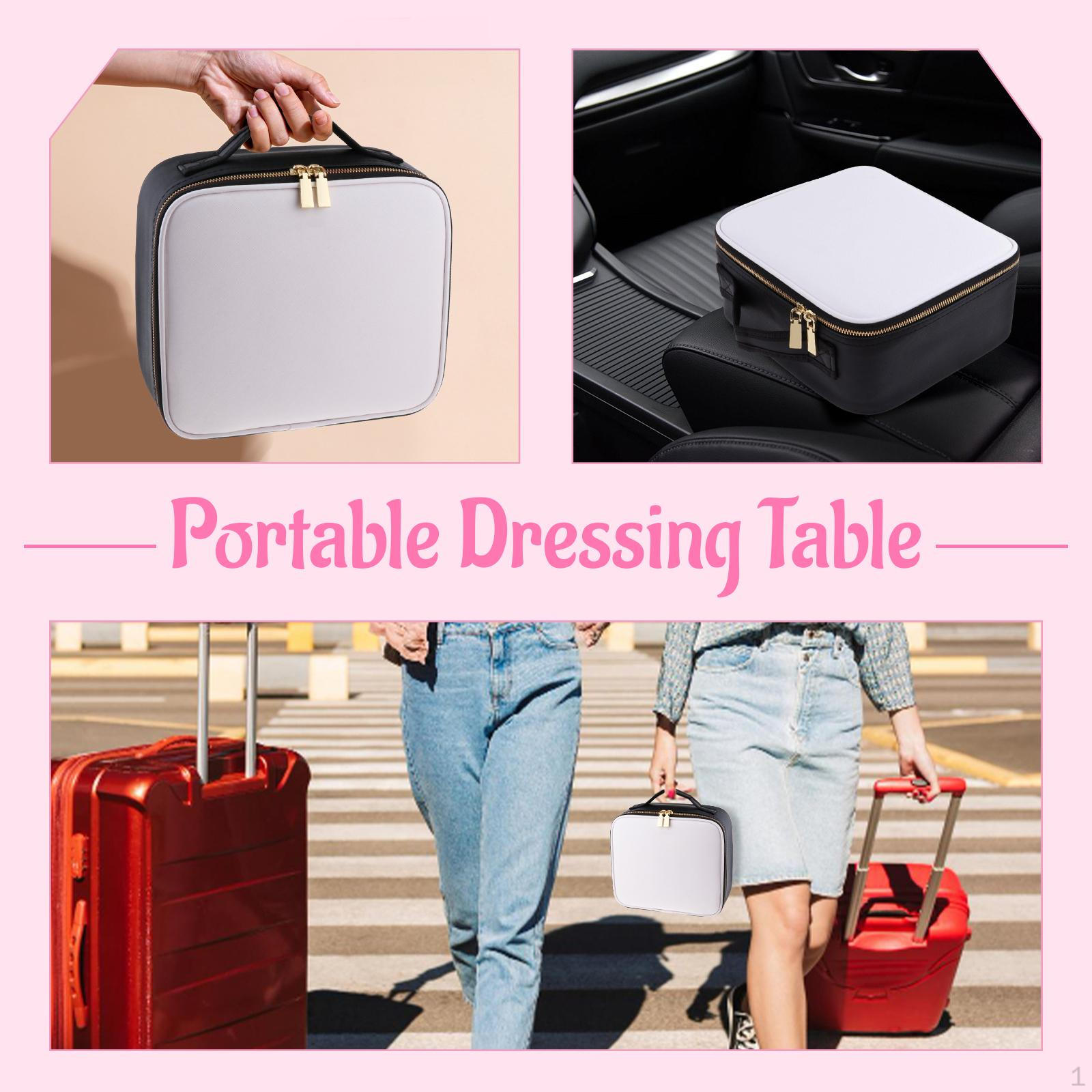 

Makeup Bag Organizer with Lighted Mirror Adjustable Dividers Cosmetic Shockproof Professional білий