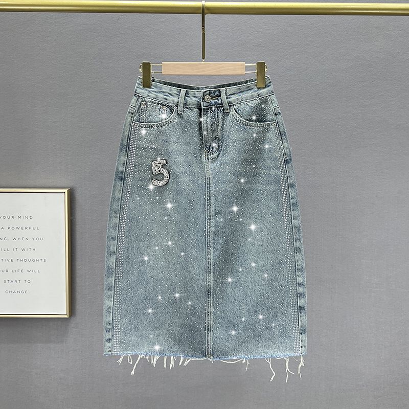 Heavy Industry Denim Skirt Loose-Fitting European A- Line Hot Drilling
