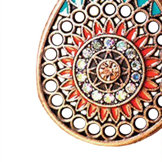 1 Pair Women Earrings Water Drop Shape Vintage Bohemia Style Hollow Out Flower Dangle Earrings for Gift