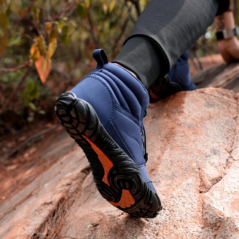 Ghete de iarnă barefoot pentru bărbați, adidași impermeabili până la gleznă, pantofi de zăpadă, ghete de drumeție plușate, pantofi sport calzi, mărime mare 47, negru