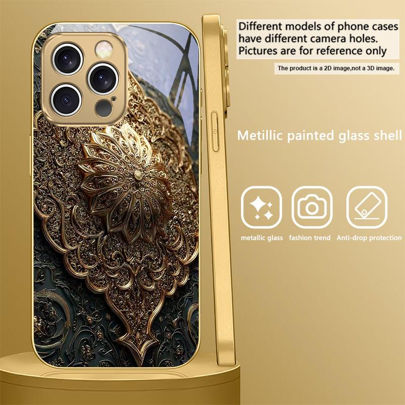 

Золотий Класичний Логотип Для IPhone 17Pro Max 16 17 Pro 15 Pro 14 13 Plus 12 Mini 11Pro Max XR 16E 17 Air Золотий скляний чохол для телефону iPhone 15 Pro Max