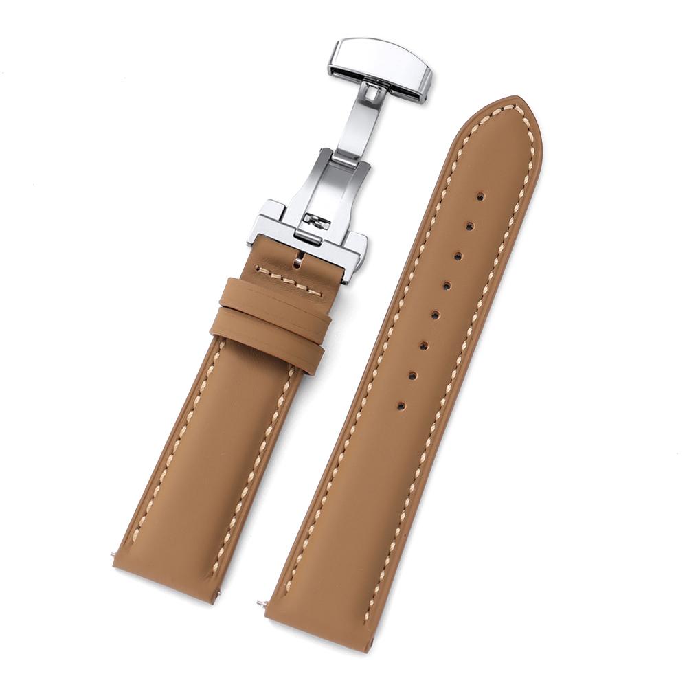 18mm 20mm 22mm Genuine Calfskin Leather Watchband Business for Omega Watch Band for Seiko Butterfly Buckle Stitching Brown Strap