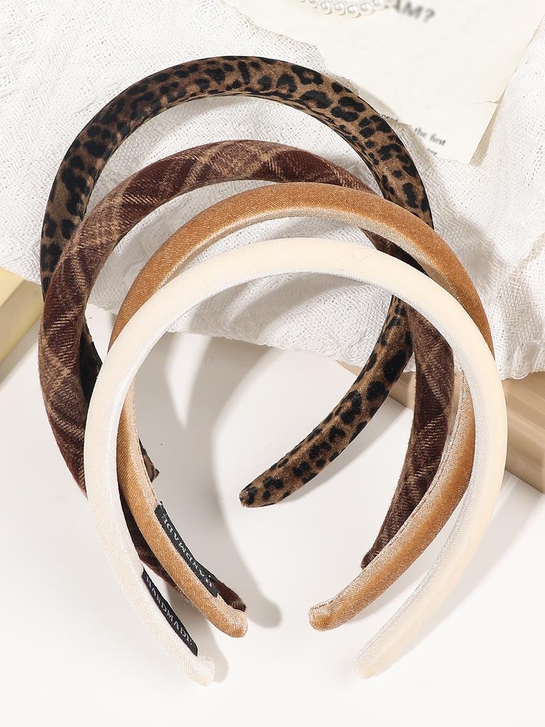 1 Pcs Fashion Plaid Headbands for Women Girls,Vintage Velvet Headband,Leopard Headbands,Non Slip Padded Headbands