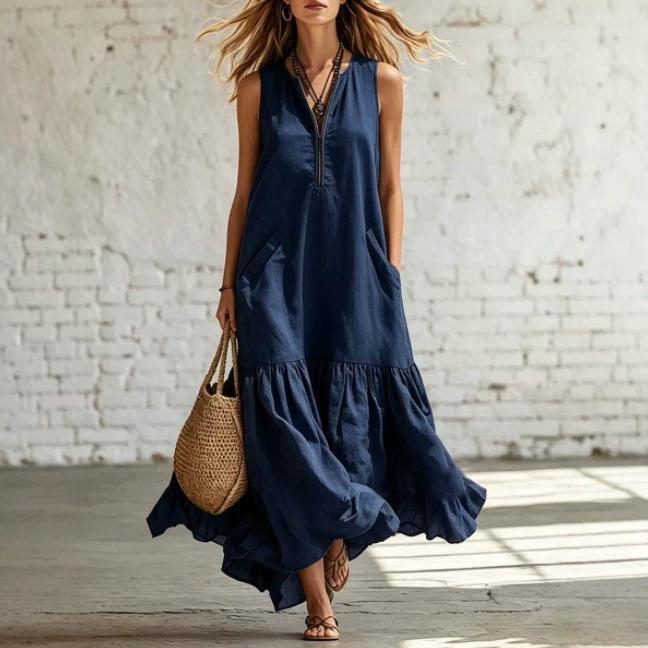Summer new European and American ruffle edge sleeveless fashion dress vacation style loose casual dress
