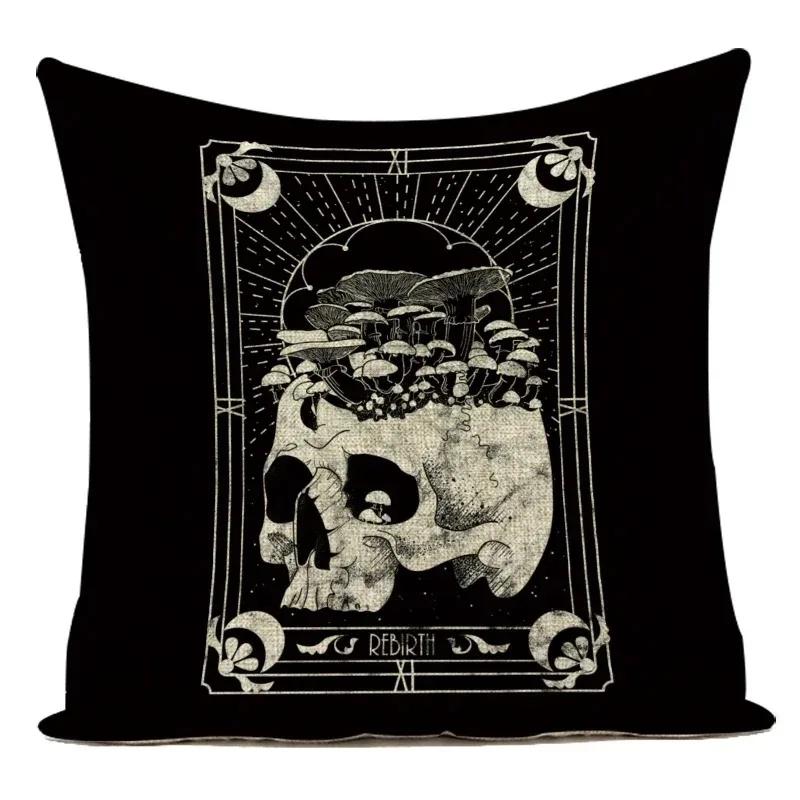 Horror Tarot Cushions Cover Bone Stand Decorative Cushioncovers Print Linen Pillows Black And White Portrait Pillows Cases Cojin