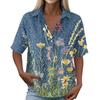 Women's Vintage Floral Print Short Sleeve T Shirt Loose Fit Button Down Polo Collar Linen Blend Casual Top