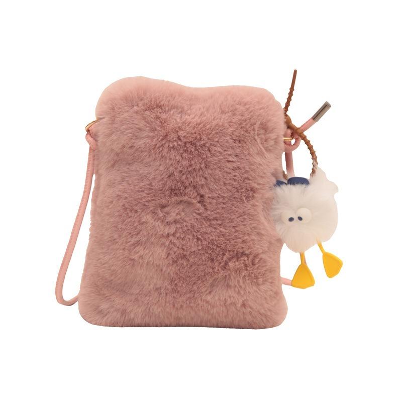 Autumn and Winter New Plush Change Messenger Bag Lipstick Mobile Phone Shoulder Card Bag Cute Fluff Bag