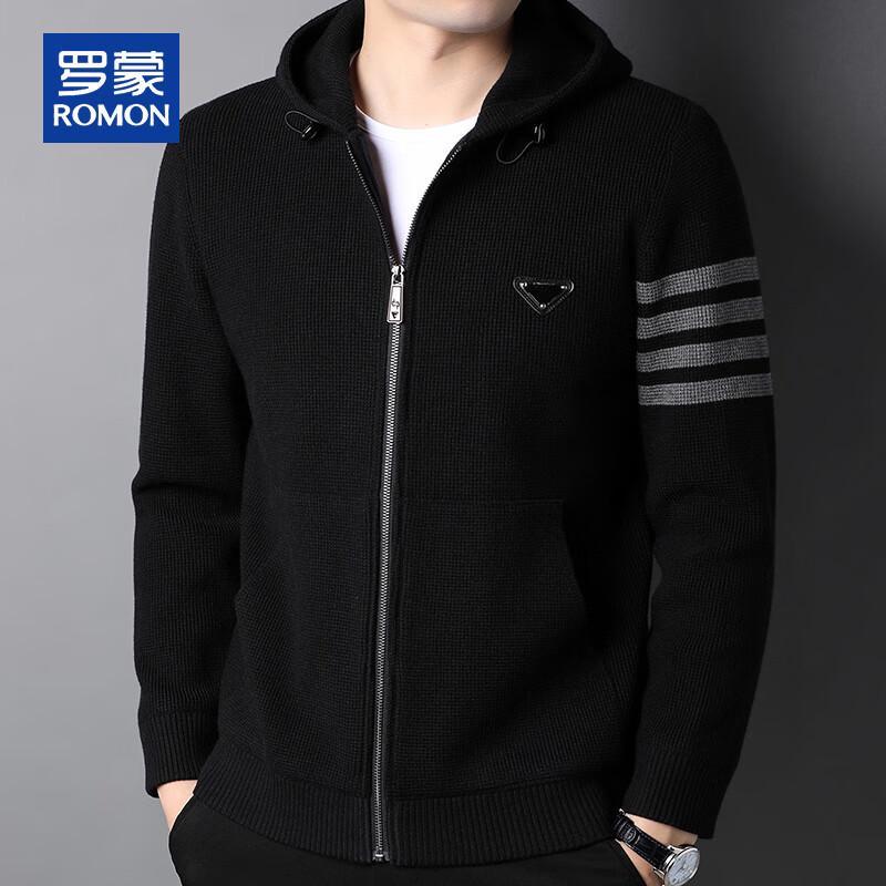 ROMON Men's Hooded Knit Cardigan Sweater