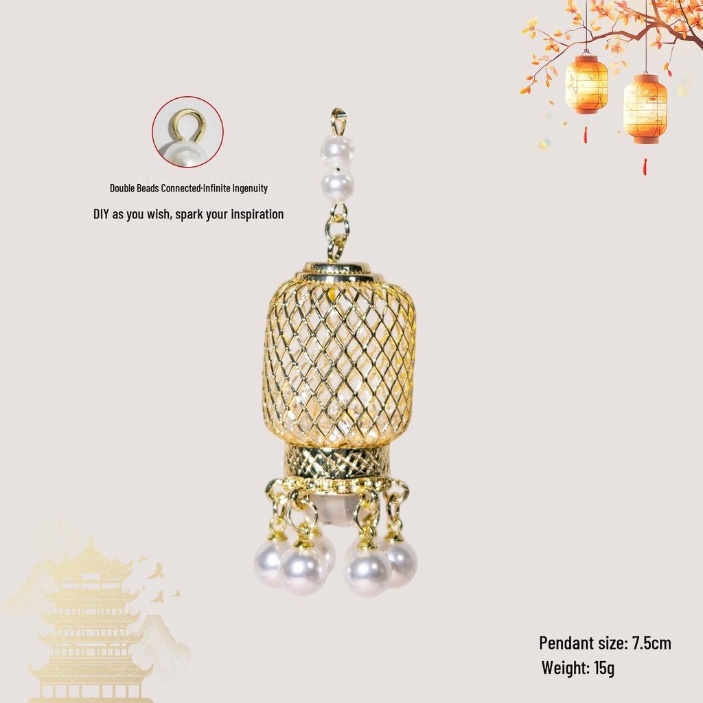 Luminous DIY Palace Lantern Fan Pendant Magnet Keychain Ornament - Ancient Style Accessory