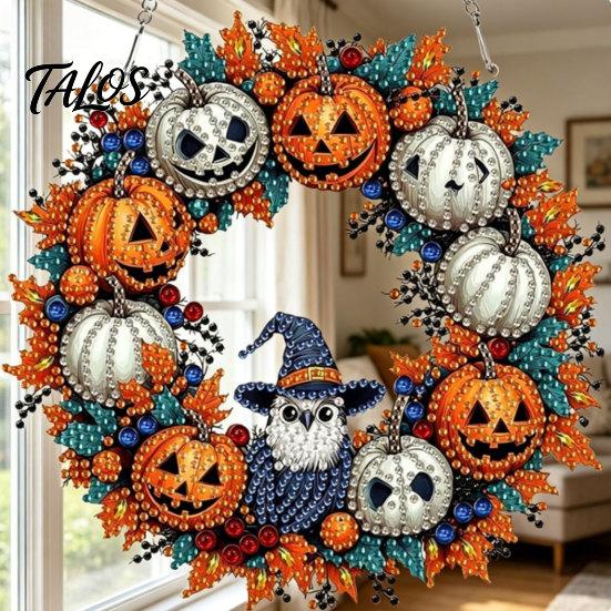 Elegant Holiday Ornament Fall Pumpkin Sunflower Wreath Hanging Decor, Acrylic Hand Painted Festive Party Decoration Window Ornament, Thanksgiving
