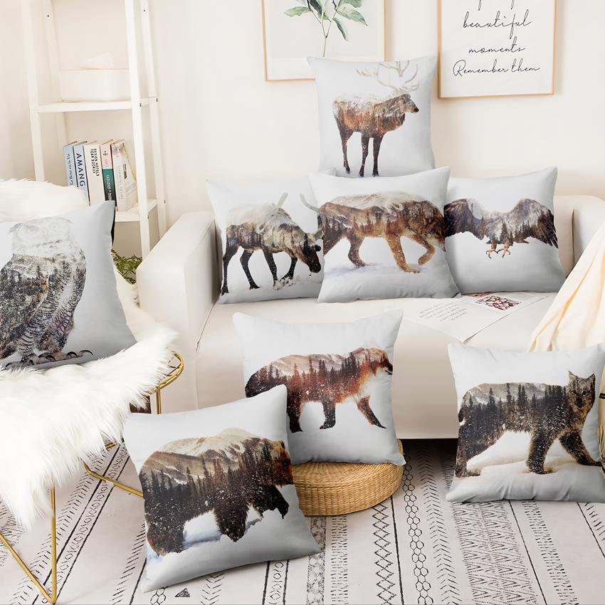 Scandinavian Cushion Decorative Pillow Throw  Winter Animal Digital Print Case