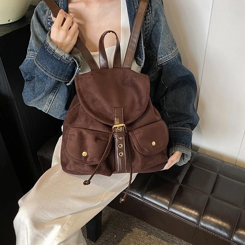 Damen Retro Kleine Doppeltaschen PU-Leder Rucksäcke 2026 Winter Y2K Retro Mode Rucksack Schulstudenten Rucksäcke