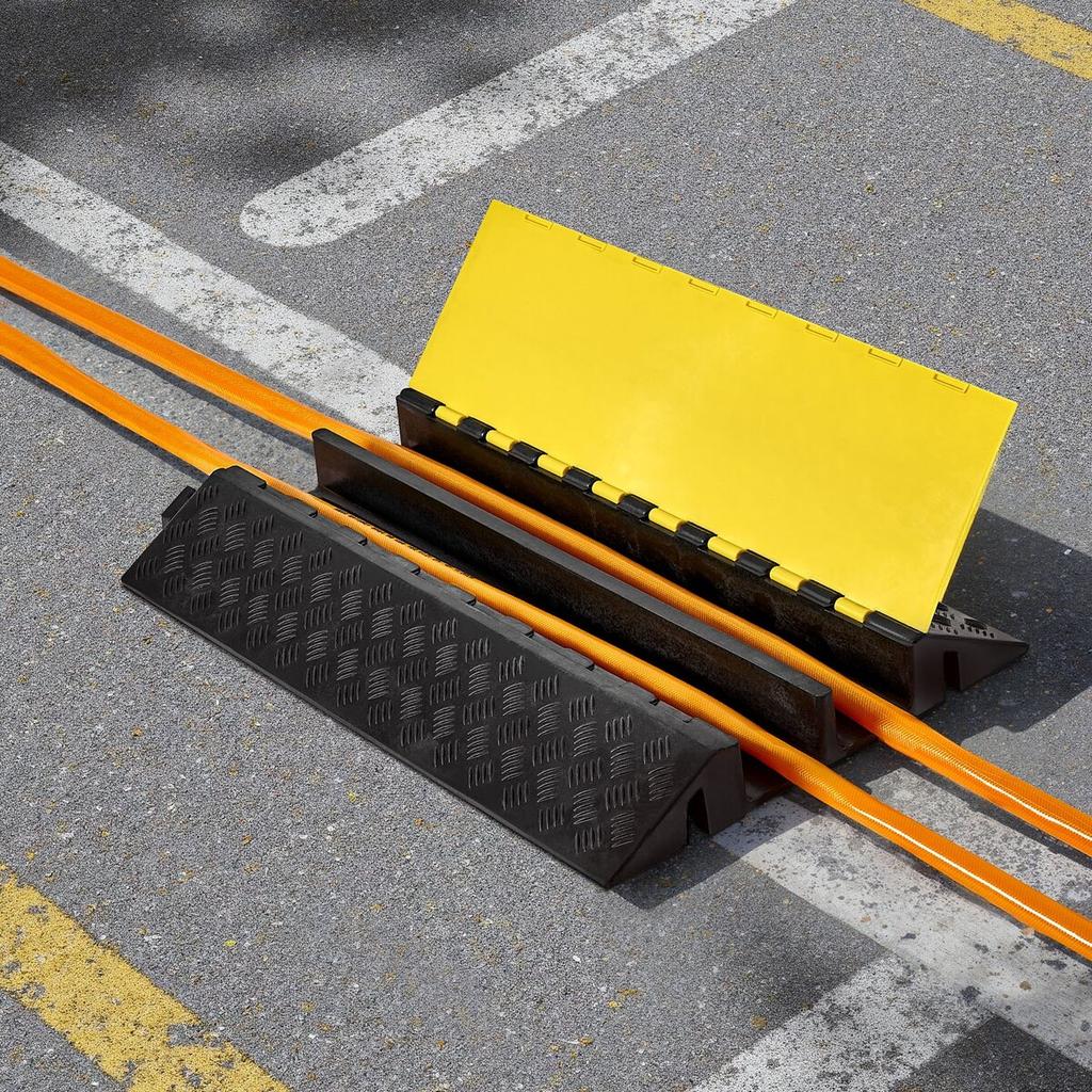 Cable Protector Ramp, 9,979 Kg/axle Capacity, 2 Channel Heavy Duty Rubber Cord Hose Wire Cover, 100 X 75 Mm Channel, Traffic Speed Bump with Flip-Open