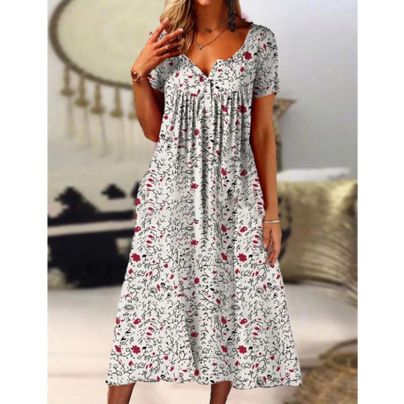 

JPNTKY Fashion Summer Spring Short Sleeve V-Neck Casual Dresses XXXL