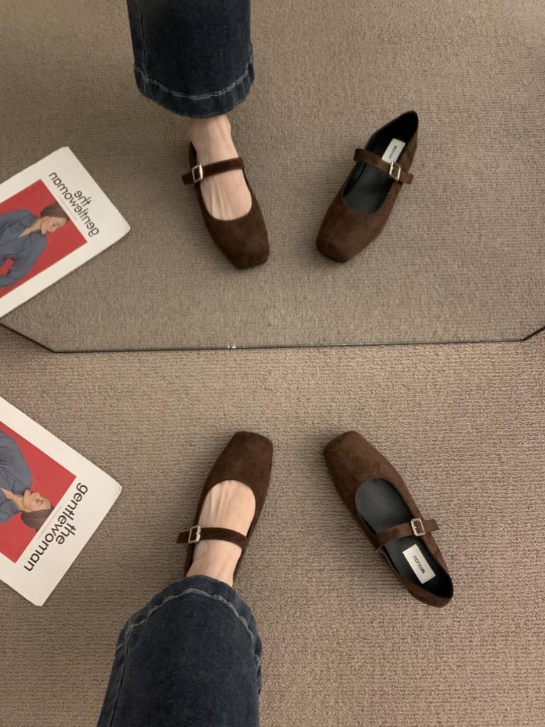 Fashion Flat Shoes for Women Retro Square Toe Shallow 2025 Spring and Autumn New Mary Jane Shoes Casual Plus Size Women's Shoes 42 43 44