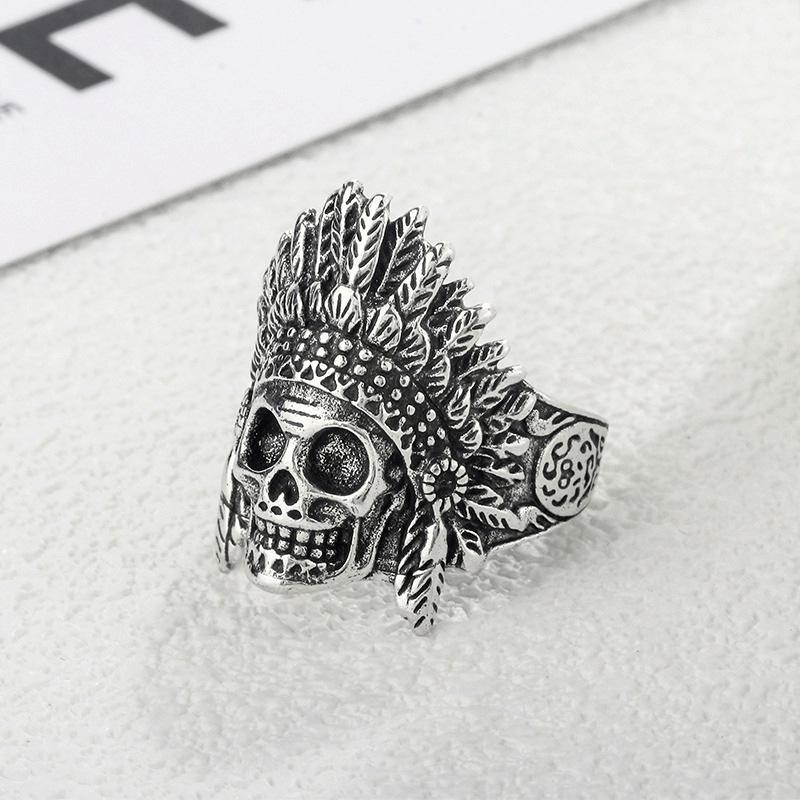 Domineering Skull Ring: Punk-Style Indian Head Open Ring for Men & Women