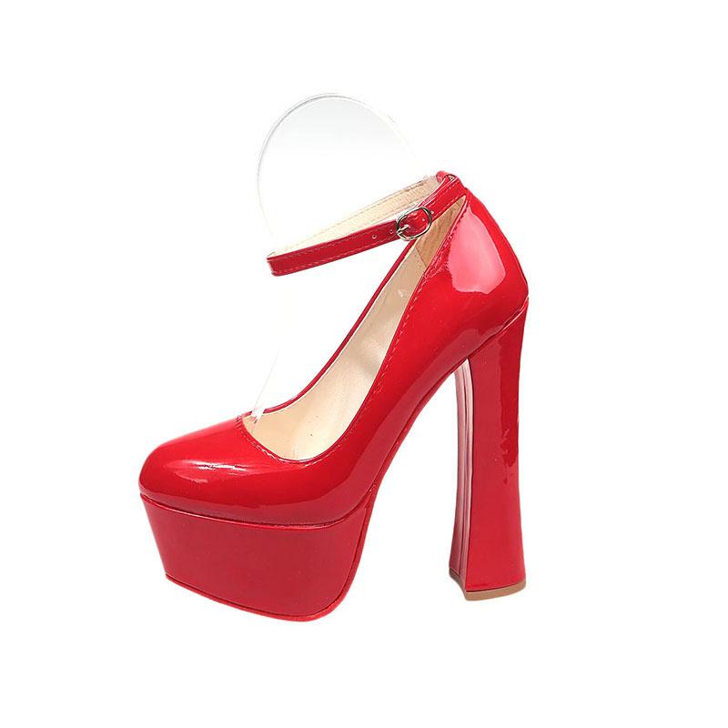 Fashion Super Big Hot Sale Party Disco Dance Pumps Women Platform Super High Chunky Heels Girding Buckle Pumps