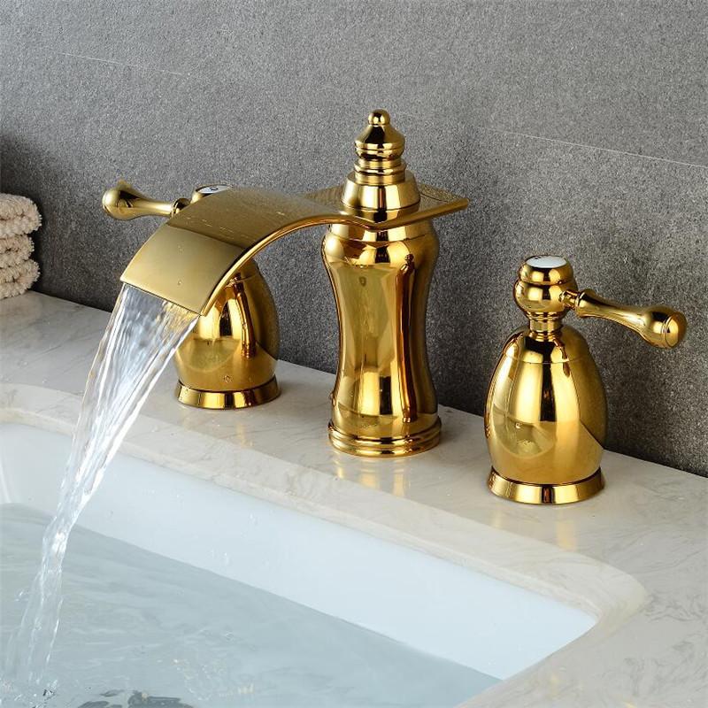 Tuqiu Brushed Gold Bathroom Basin Faucet Hot Cold Rose Gold lWater Faucet Widespread Sink Mixers Tap Deck Mount Wash Tub Fauctes