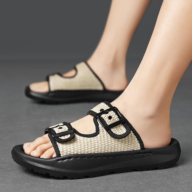 Fashion Comfortable Slip on Mens Half Drag Beach Cool Slippers Men's Office Flats Mesh Cloth Walking Shoes Non-Slip Casual Man Loafers