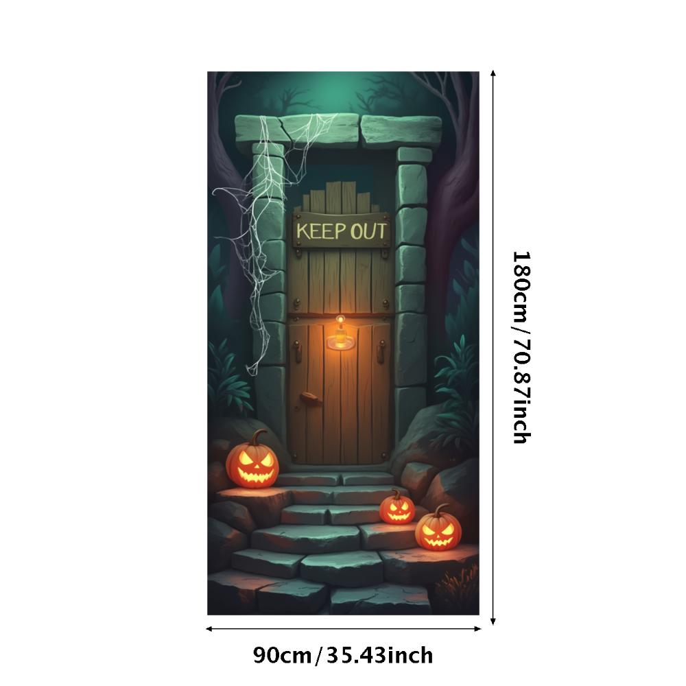 Party Backdrop Jack O'Lantern Event Banner Haunted House Banner Wooden Door Halloween Banner For Holiday Decor Haunted House