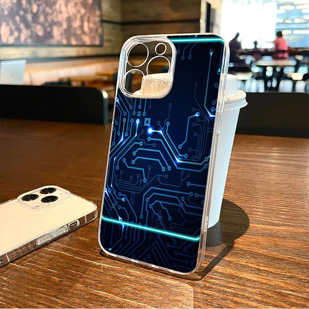 Circuit board print Phone Case For iPhone17,16,15,14,13,12,11 Plus,Pro Max Soft Transparent Cover