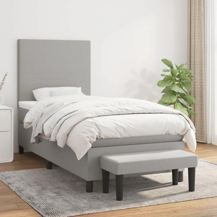 Maison Exclusive - Sommier à lattes de lit avec matelas Gris clair 90x200 cm Tissu