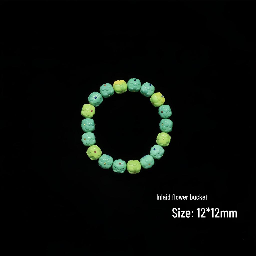 Magnesite Turquoise Buddhist Prayer Bracelet with Carved Dragon and Lotus Design