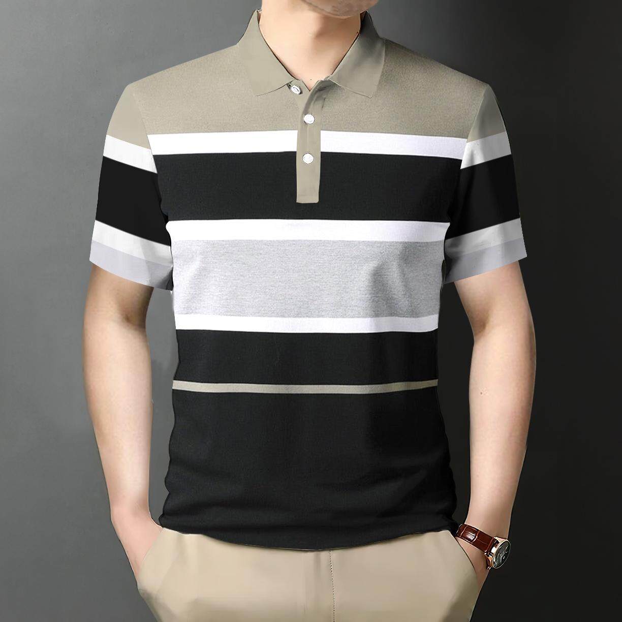 

Мужская рубашка поло в полоску с коротким рукавом, летняя повседневная рубашка поло для отпуска и путешествий 5XL