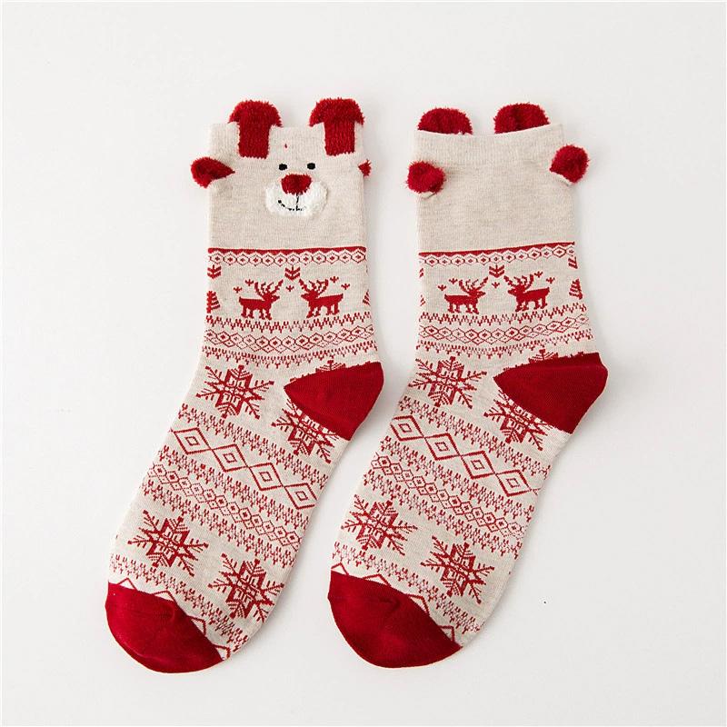 3/6 Pairs Christmas Socks Moisture Wicking Women Multi-Color Deer Stockings Cute Christmas Stockings Cartoon Design