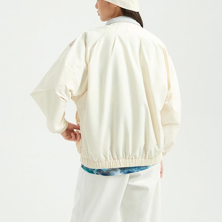 Li-Ning Loose Color Block Stand Collar Jacket Women Jackets Eggshell-Gray AFDR034-3