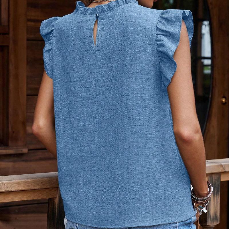 New Summer Pleated Ruffle Flying Sleeve Casual Blouse Women Solid Short Sleeve Round Neck Loose Shirts Women's Clothing Elegant Slim Fit Tops 26595