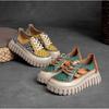 Johnature Thick Sole Mixed Colors Genuine Leather Retro Sandals Roman Style Lace-up Women's Flat Platform Shoes